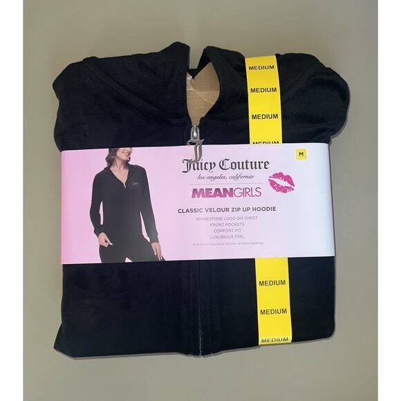 Juicy Couture Mean Girls Classic Velour Zip Up Hoodie Women’s M Black - Picture 1 of 4